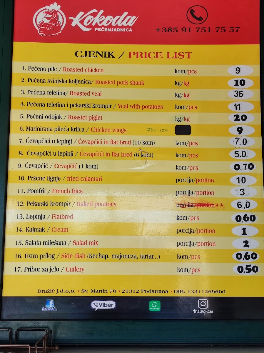 Menu Pećenjarnica Kokoda-1